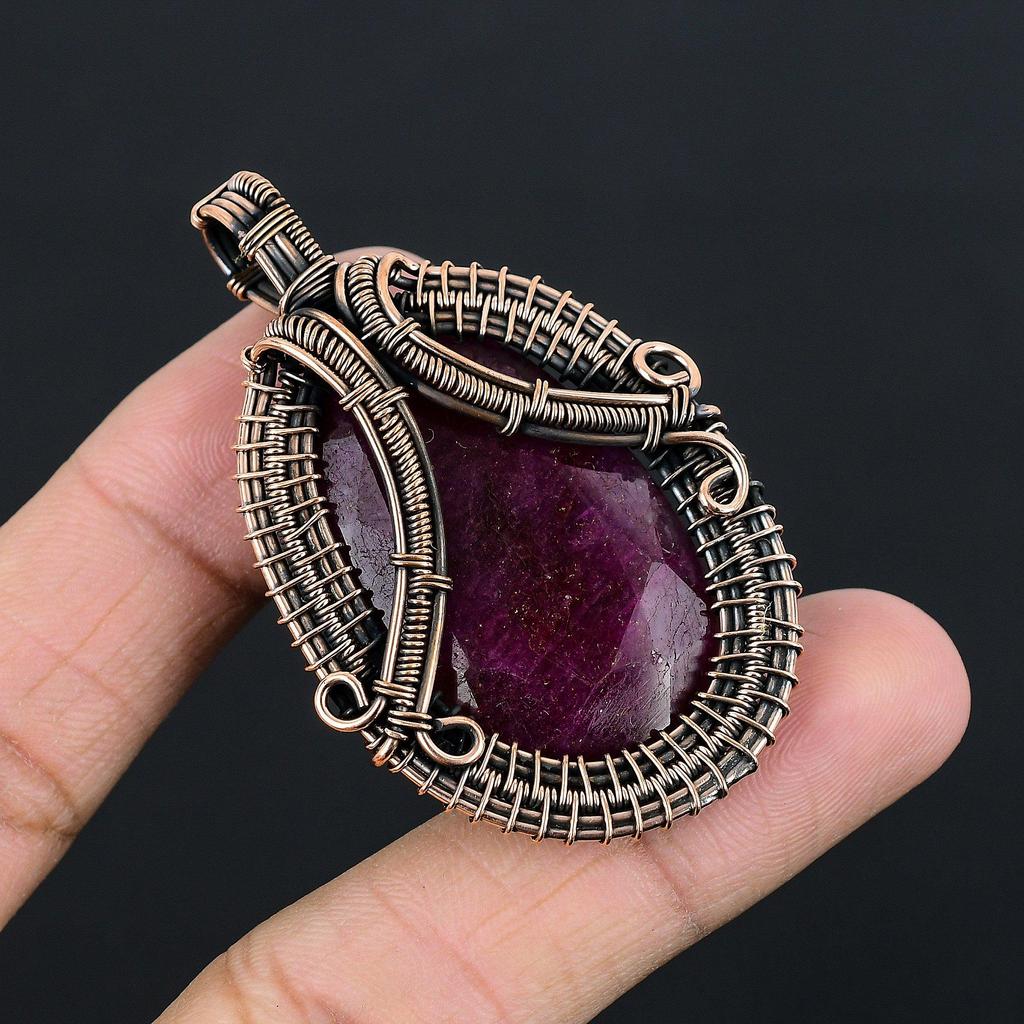Ruby Pendant Gemstone Jewelry, 999 Copper Wire Wrapped Handmade Pendant, Latest Design Jewelry