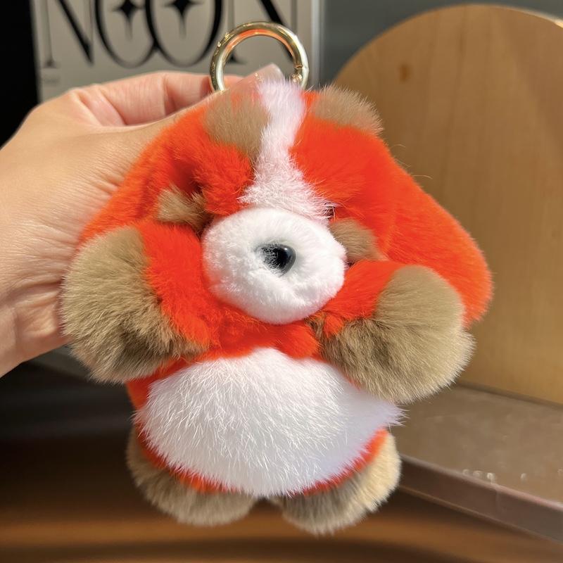 Fashion New Real Rabbit Fur Dog Doll Pendant Cute Dog Keychain Toys Keyring Handbag Charm Ornament Plush Jewelry Gifts