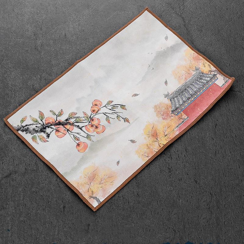 Chinese Persimmon Pattern Thickened Tea Towel Plush Imitation Deerskin Cloth Table Mats Absorbent Water Rag Tea Napkins