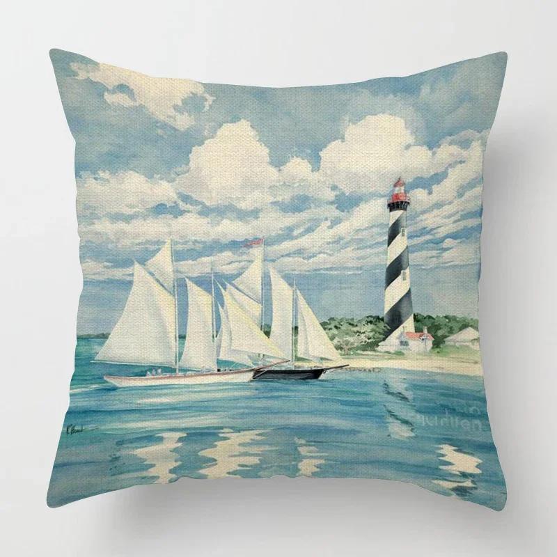 Beach landscape pattern throw pillow cover with short plush print for living room sofa decoration cushion cover pillow covers