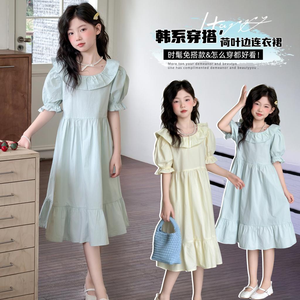 Girls' Summer Dress 2026 New Fashionable Summer Dress Doll Collar Princess Dress Junior High School Girls Fashion Dress
