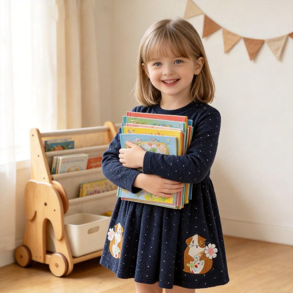 Girls Cotton Princess Dress With Cartoon Elements For Daily Wear