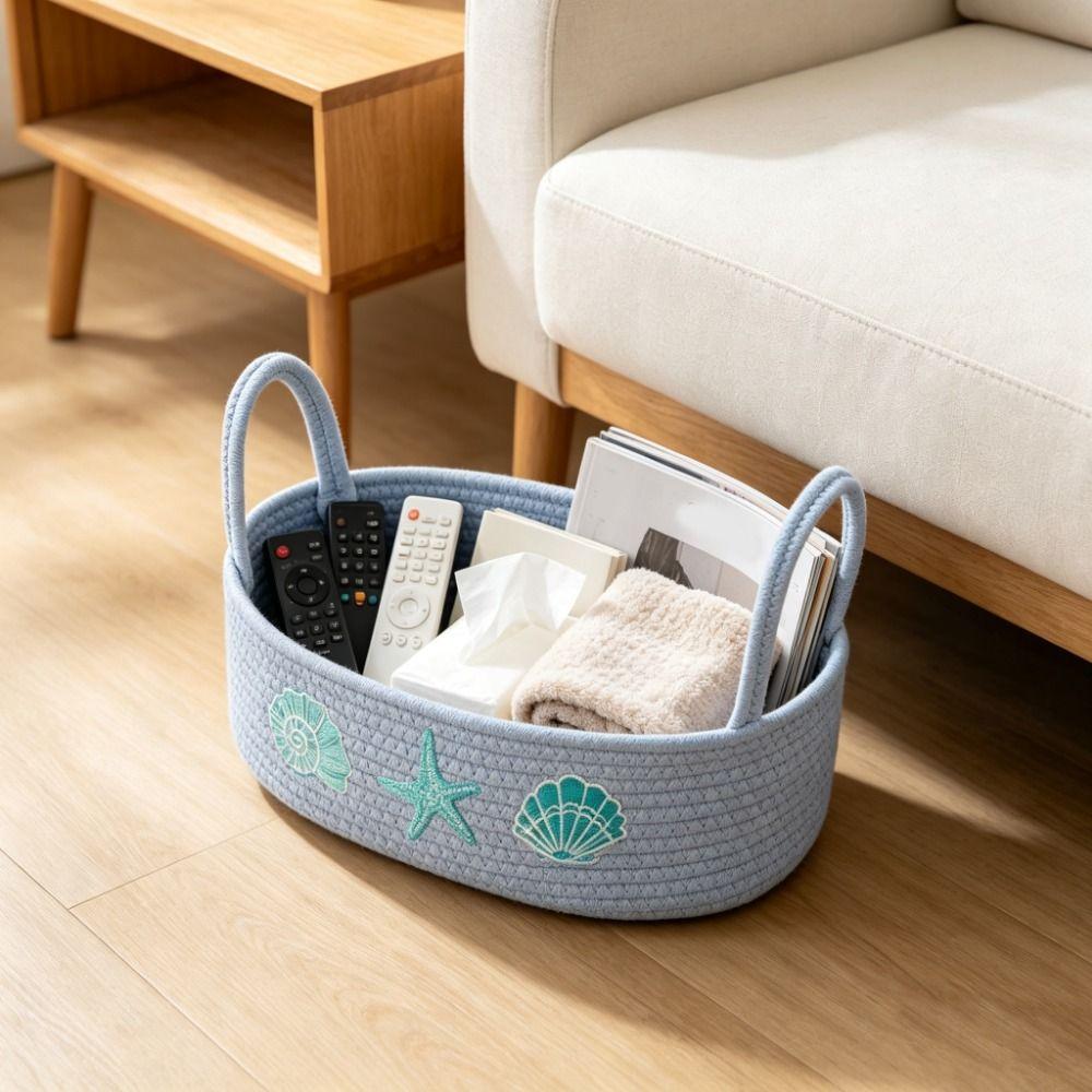 Ocean Style Woven Cotton Rope Organizer Oval Toilet Paper Basket Desktop Storage Box  Cosmetics