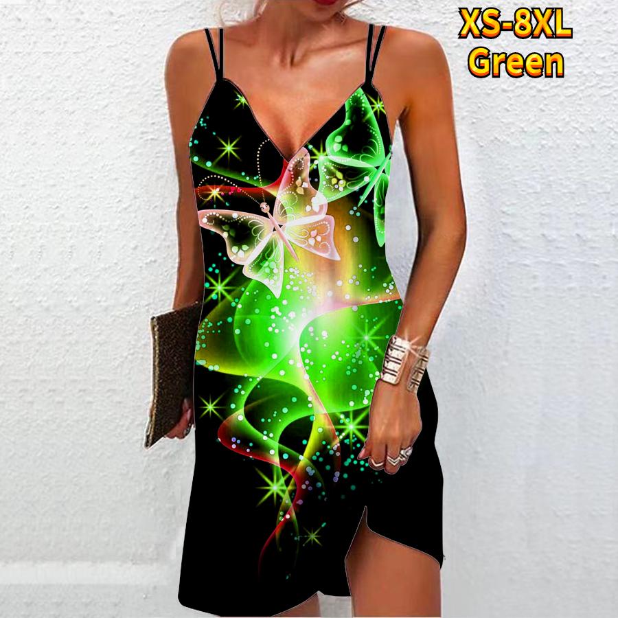 

Женское модное сексуальное платье без бретелек с 3D двумя светящимися бабочками, свободное платье-бретелька с v-образным вырезом XXL
