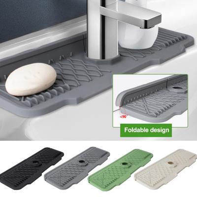 Almohadilla contra salpicaduras para grifo, plegable, resistente a salpicaduras, pendiente, fácil drenaje, evita derrames, protector contra salpicaduras, cocina, baño, grifo, bandeja recogegotas, almohadilla de drenaje para grifo