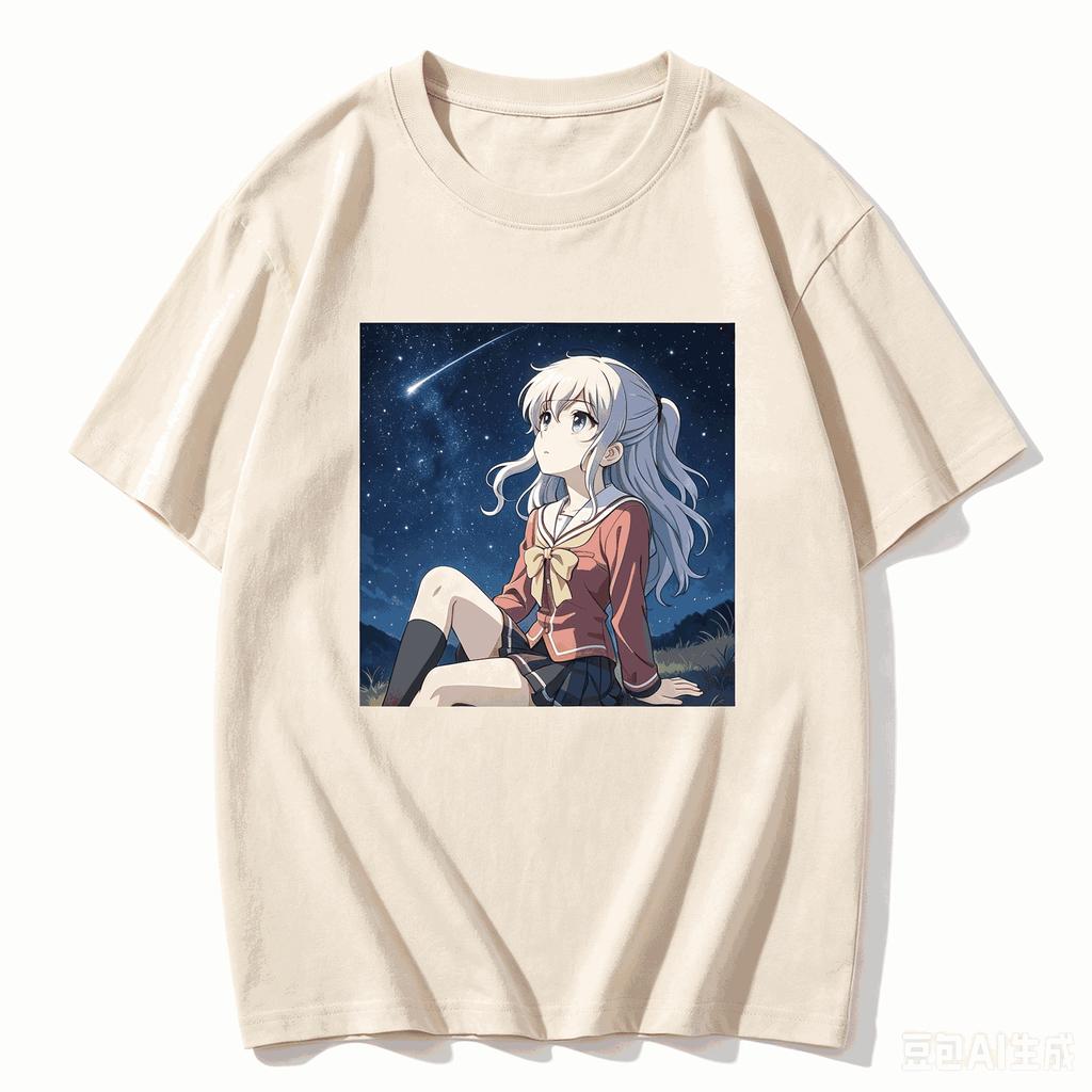 Nao Tomori Charlotte Starry Night Square Graphic Crew Neck Short Sleeve T-shirt