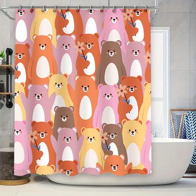 Rideau de douche Adorable avec Imprimé Ours de Dessin Animé pour Décoration de Salle de Bain Tissu Imperméable 3D à Suspendre Plusieurs Couleurs Disponibles