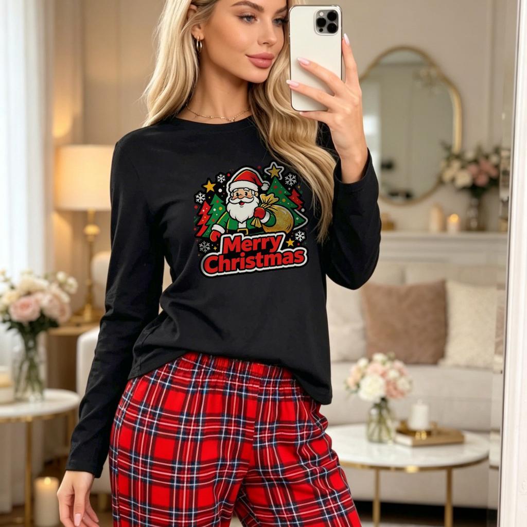 Autumn and winter new Christmas popular red plaid European and American style comfortable long-sleeved pajama set