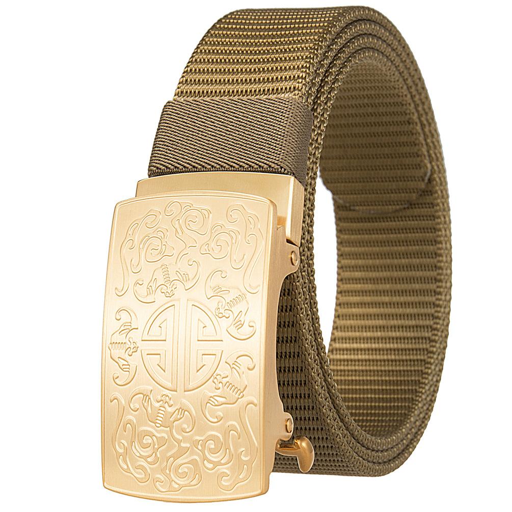 3.5Cm Nylon Braided Belt For Men, Button Head Closure Toothless Stainless Steel Buckle Ly36-61927-3