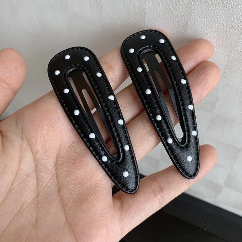 5Pcs Black White Polka Dot Leather Hair Clips Women'S Bangs Bb Clips Cool Sweet Girls Hair Accories Simple Clips