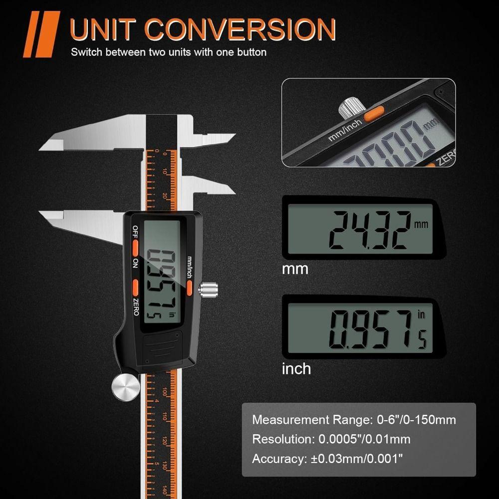 6 Inch Vernier Caliper Auto-Off Feature Measuring Tool Accurate Digital Caliper  Engineering