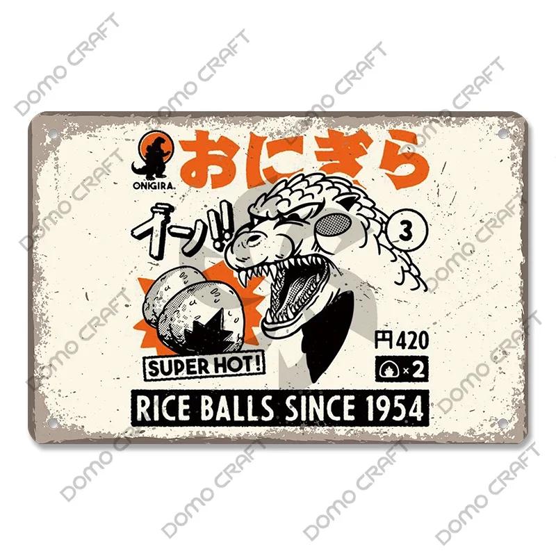 Retro Japanese Cartoon Comics Poster Metal Plate Takoyaki Noodles Fish Metal Sign Dining Room Club Wall Decor