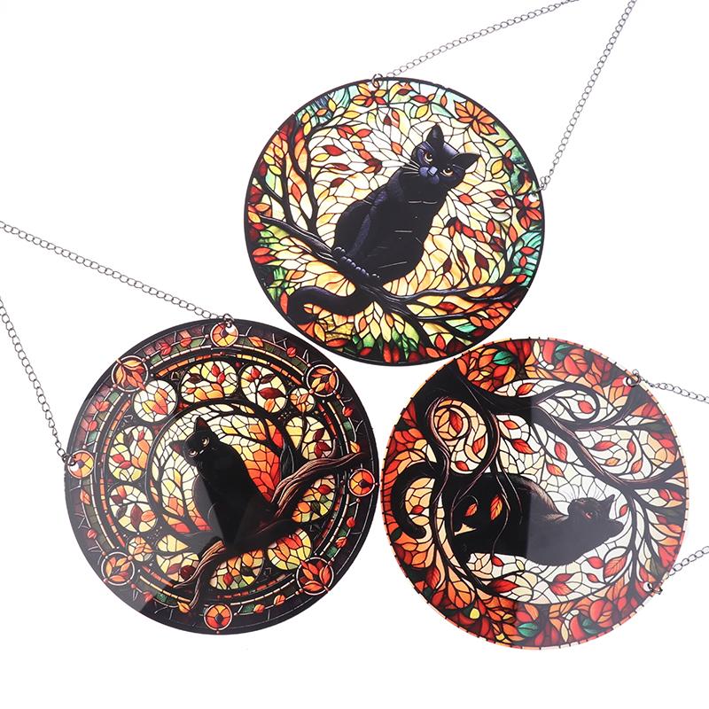 Moonlight Black Cat Pattern Dyed Window Hanging Decoration/Light Catching Cat Shadow Window Decoration/Sun Cat Small Curtain Exc