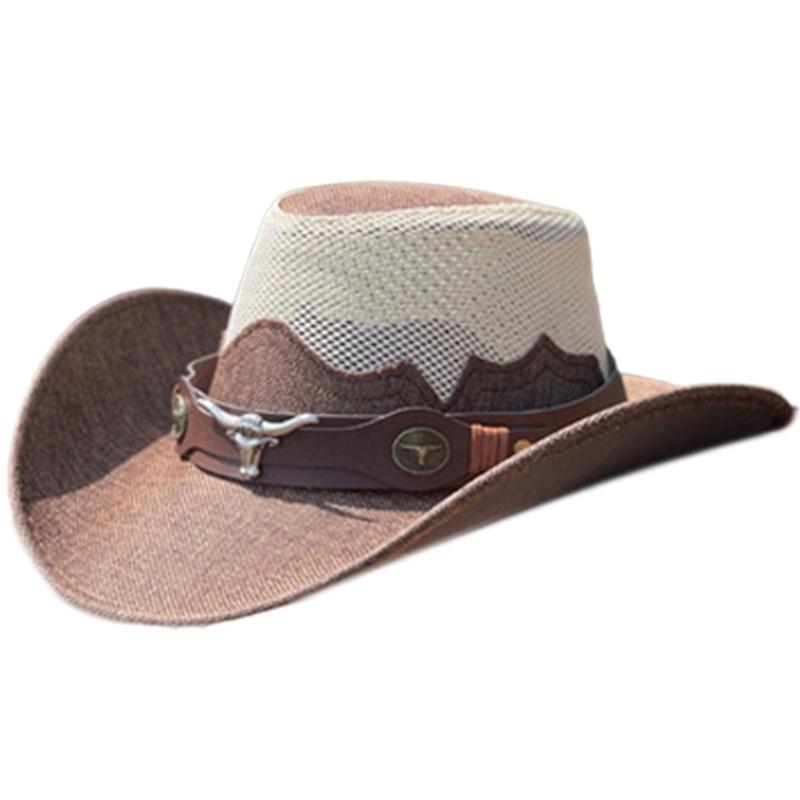 Adult Unisex Cowboy Hat for Travel Outdoor Summer Sun Hat Soft Breathable Mesh Cowgirl Hat Women Men Beach Cap Headwear
