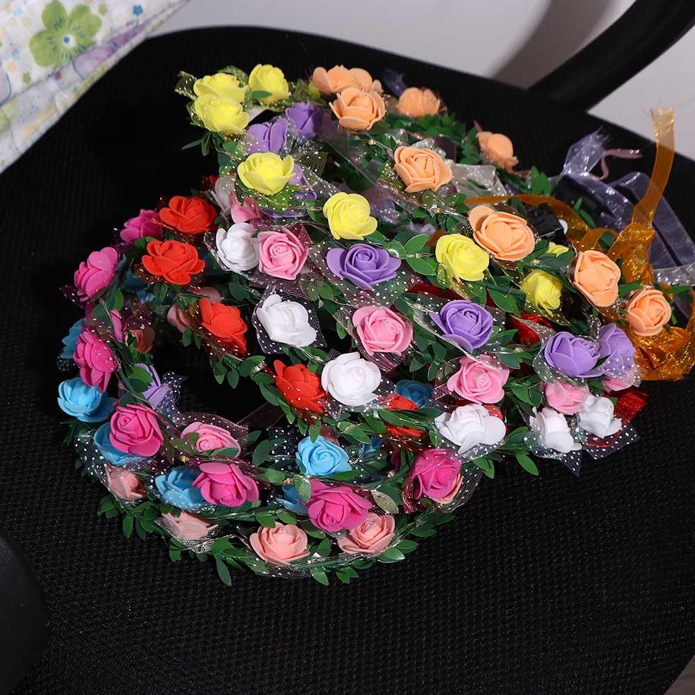 Ślubna Lśniąca Piankowa Korona Kwiatowa Opaska na Głowę Wianek Dekoracja Nakrycie Głowy dla Kobiet Girlanda ze Światłami LED