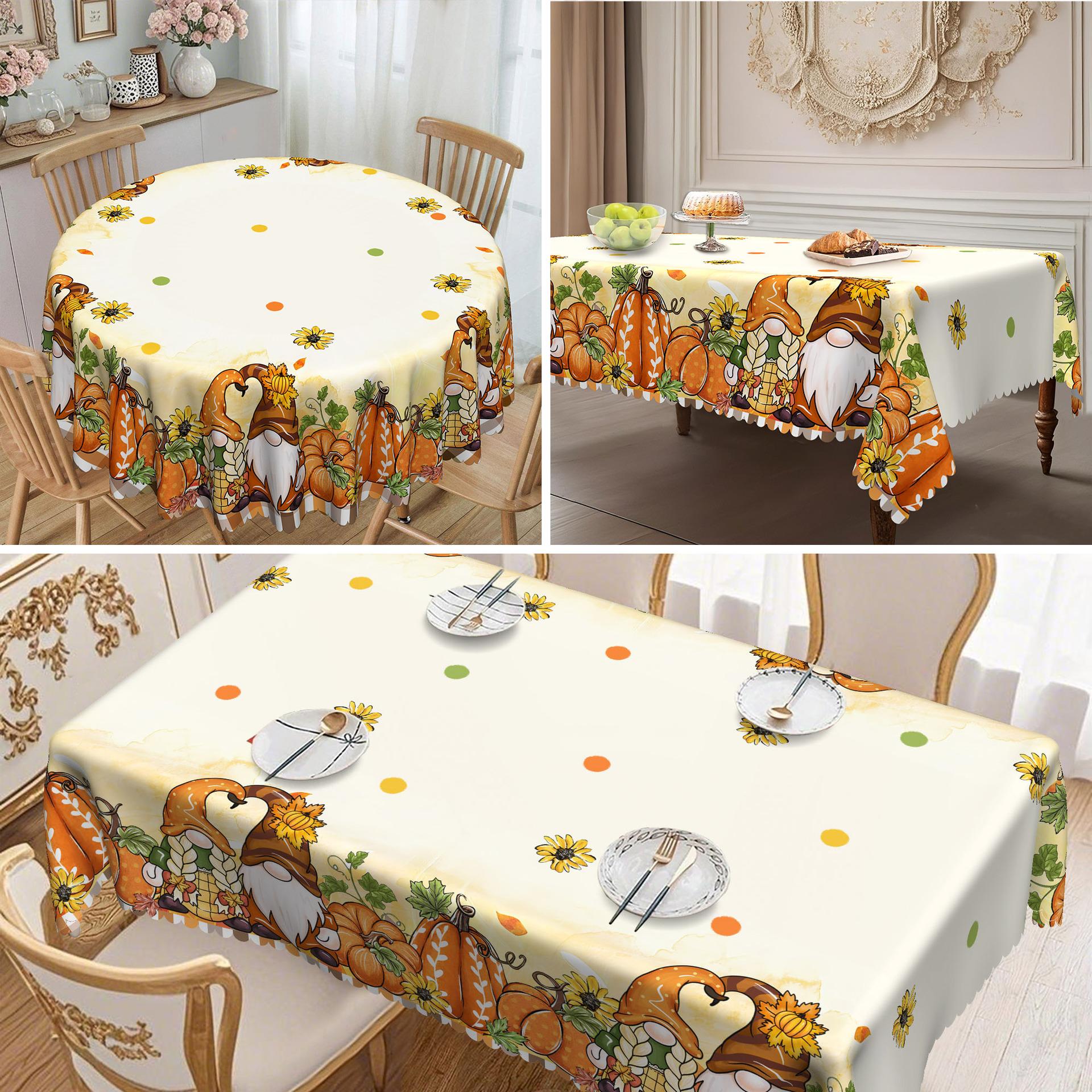 

Autumn-Themed Cartoon Tablecloth, Pumpkin Elf And Sunflower Pattern, Warm Table Cloth With Tableware Round tablecloth-152x152cm