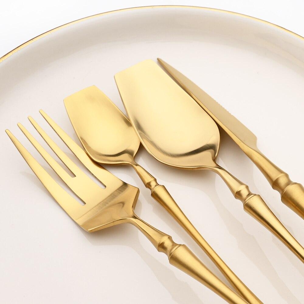 6Set/24Pcs Cutlery Set 18/10 Stainless Steel Set Luxury Dinnerware Gold Forks Western Spoons Knives Steel Cutlery Set Flatware
