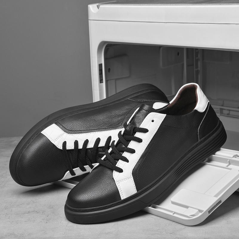 Fashion Luxury Brand White Black Men Casual Shoes Genuine Leather Skateboard Shoes Simple Man Leisure Sneakers Walking Footwear Trainers