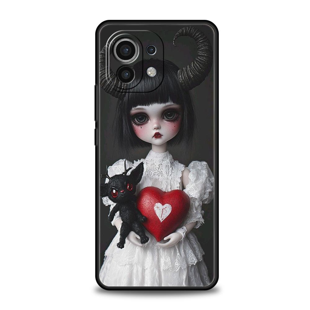 Phone Case Cover for Xiaomi Poco F7 F6 F5 F4 F3 X7 X6 X5 X4 X3 NFC M4 C51 C55 GT Pro Soft TPU Dark Cute Girl Doll Art Creative