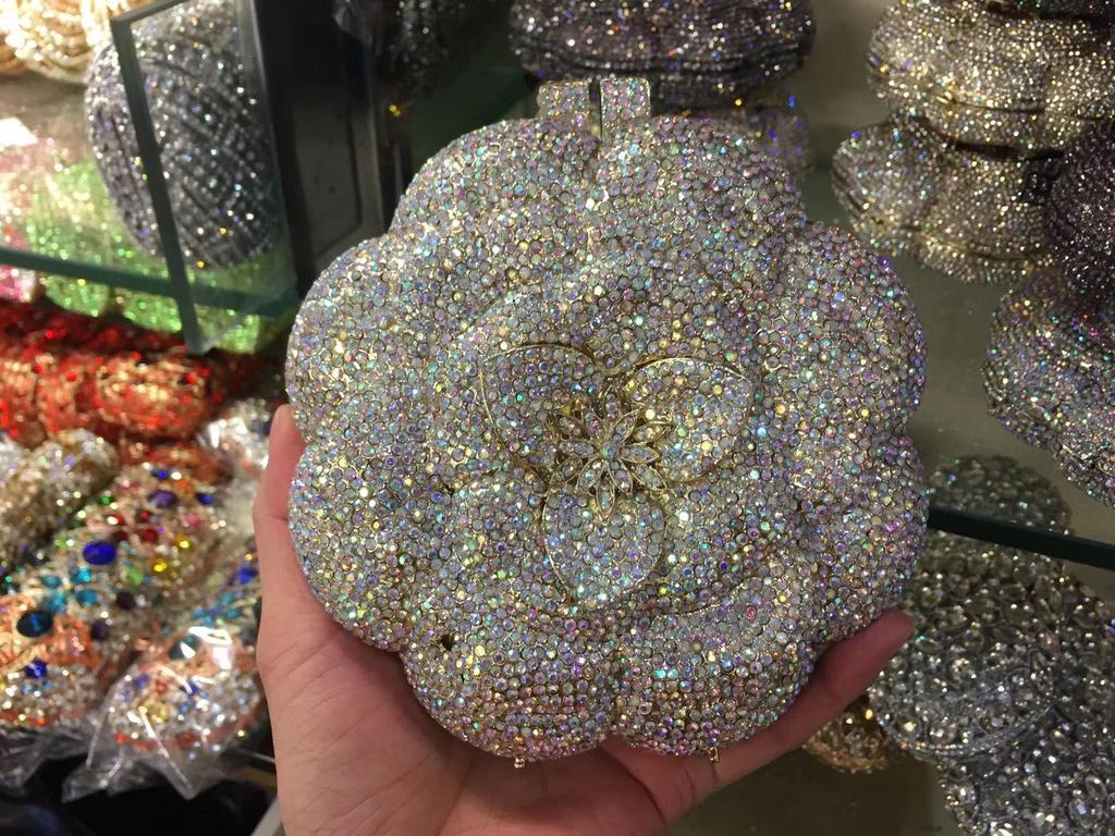 Handmade Rhinestone Floral Evening Clutch - Three-dimensional Design for Weddings & Banquets