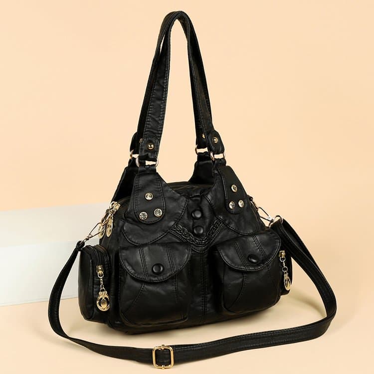 

Color-blocking splicing tote bag women s vintage shoulder crossbody bag чорний