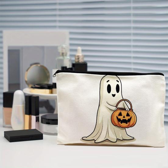 Retro Pumpkin Storage Halloween Makeup Bag, Scratch Resistant Durable Canvas Holiday Theme Stationery Bag Zipper Toiletry Pouch, for