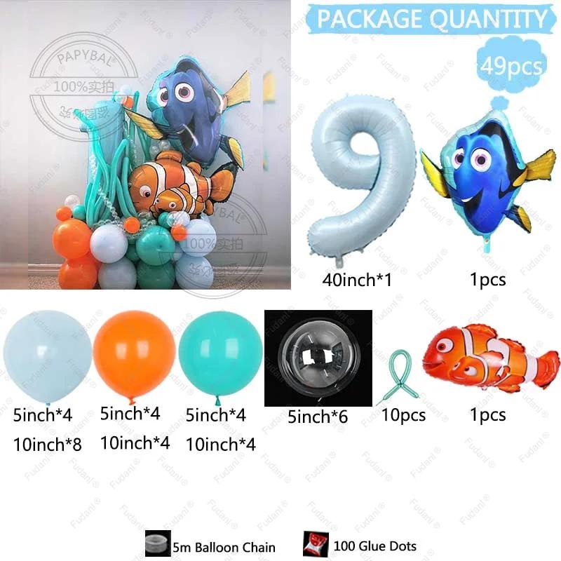 49pcs Cartoon Finding Nemo Fish Foil Balloon Clownfish Dory Ocean Sea Balloon Column 40inch Digit Birthday Party Decora Supplies