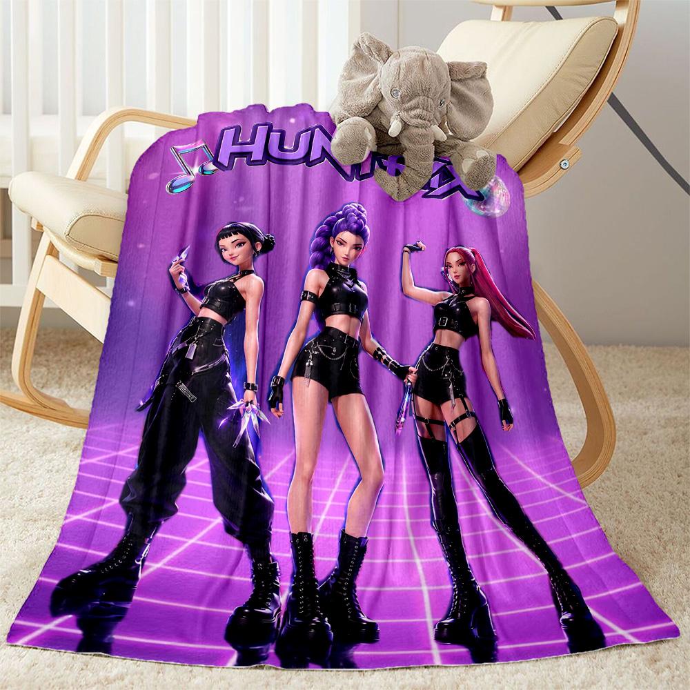 K-pop Demon Hunters Blanket Durable Comfort Suitable for Seaside Office Chair Chair All-Season Use Playful Design