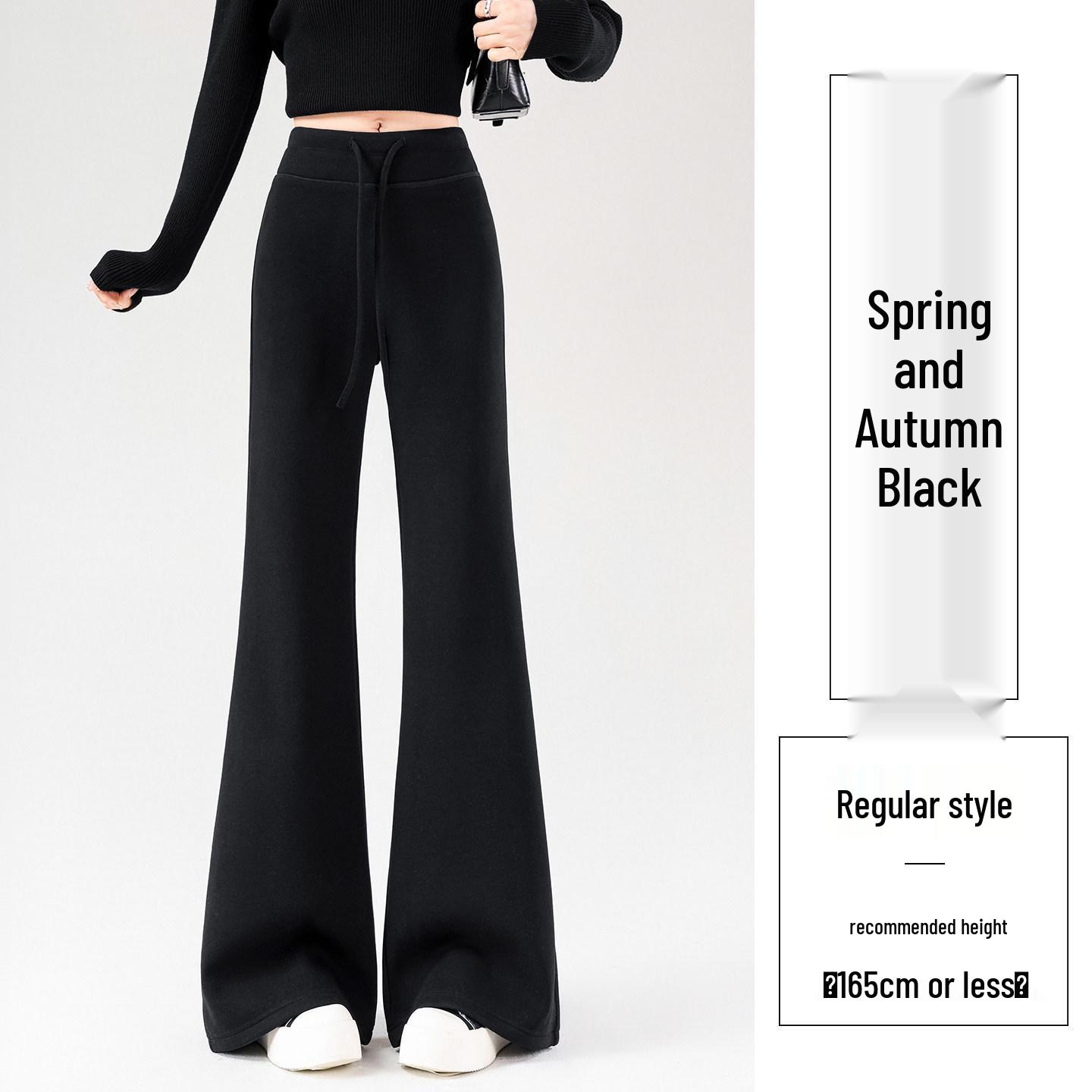 

Women s Black-Grey Glutinous Rice Winter Sweatpants with Velvet, Wool Blend, Narrow Leg, and Slight Flare Design