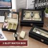 Uxcell 3-Slot Watch Storage Box with Glass Cover, Men's Watch Box, Removable Watch Pillow, Wooden Watch Box, BlackBeige