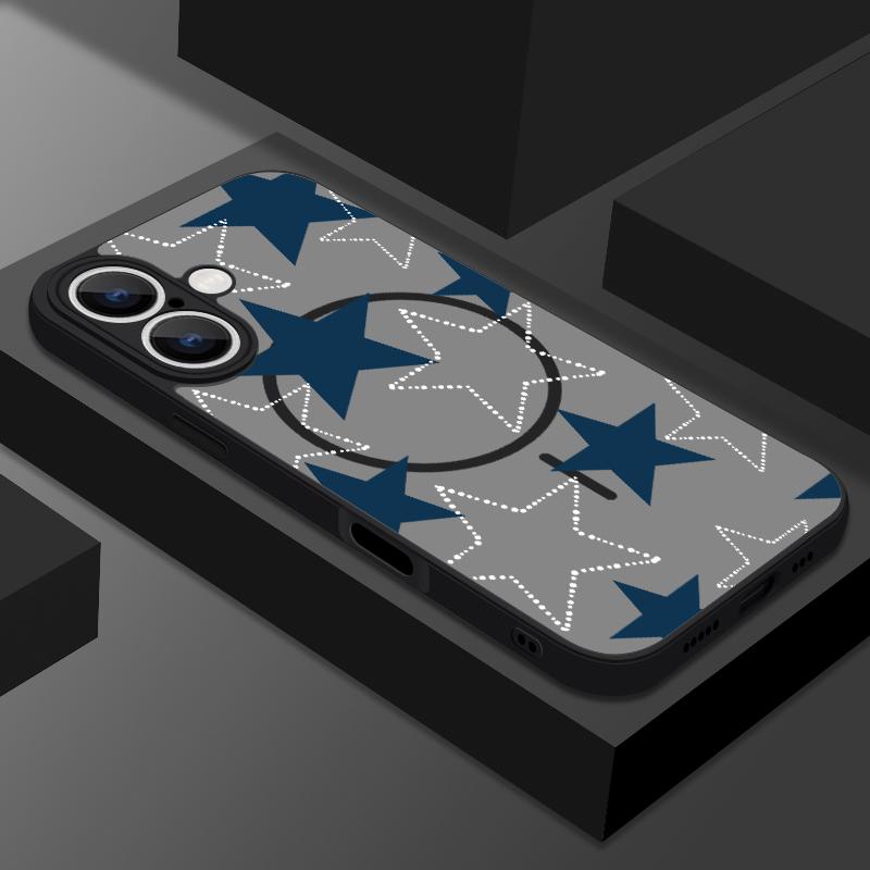 For iPhone 16 Pro Max 16E 15 14 Pro 13 Cover Stars Pattern Matte Clear Wireless Charge Shockproof Soft Edge for MagSafe Magnetic Phone Case