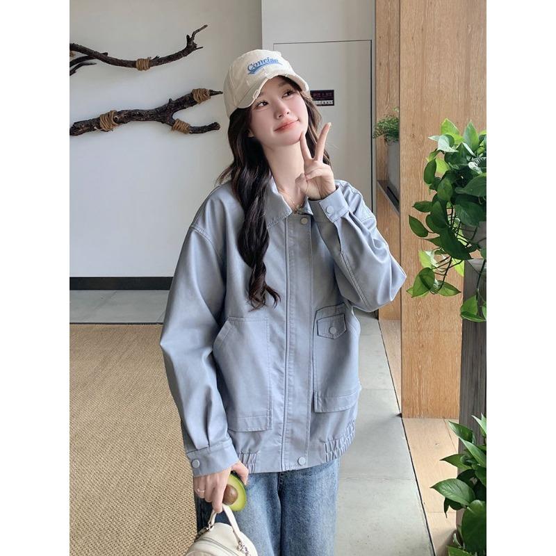 Solid Color Zipper Pocket Cardigan Women Autumn Winter Casual Simple Lapel PU Leather Jacket