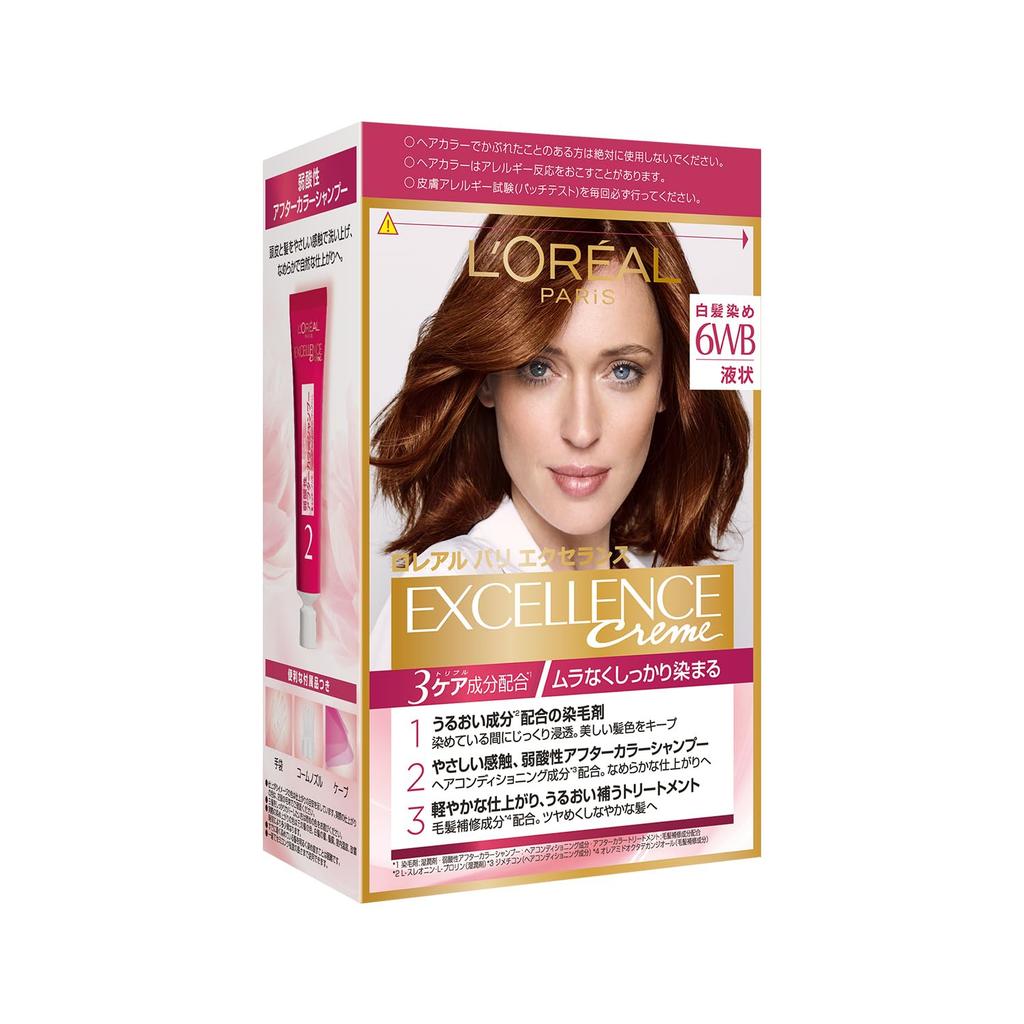 Paris Excellence R Liquid Hair Dye for Gray Light Chestnut Brown L'Oreal Hair, 6WB, Warm,