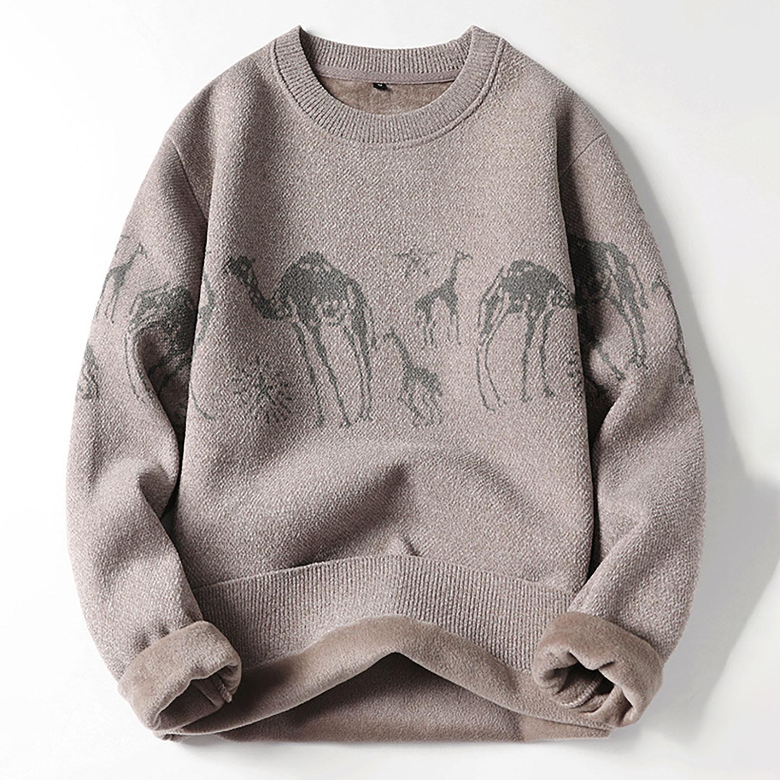 

Мужской свитер, однотонный модный вязаный топ с круглым вырезом и длинными рукавами