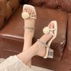 Rose cool slippers female summer wear new fairy gentle transparent thick heel rhinestone sandals female