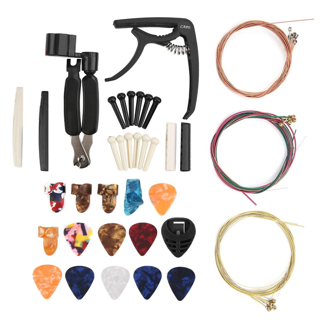 36PCS Set Guitar Strings Changing Accessories Including Capo Winder Cutter Thumb Pick Nut Bridge