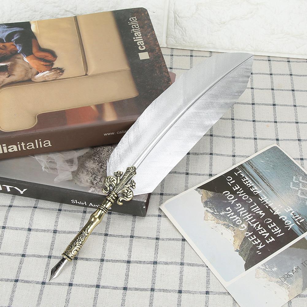 1.0mm Feather Pen Set Distinctive Calligraphy Feather Pen Gift Box Writing Tool for StudentSilver