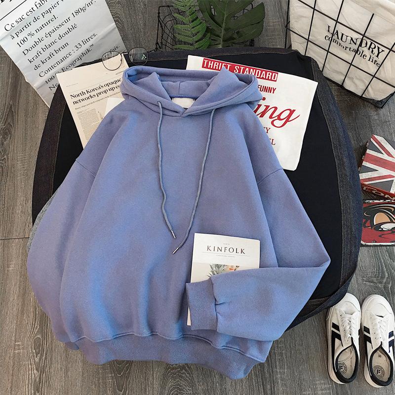

Autumn and winter women s clothing fleece thickened hoodie solid color sweater long sleeve pullover yellow coat 2XL синій