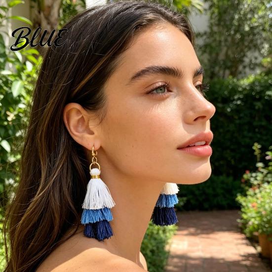 Eye-catching Fringe Jewelry Earrings Multi-layered Creative Red White and Blue