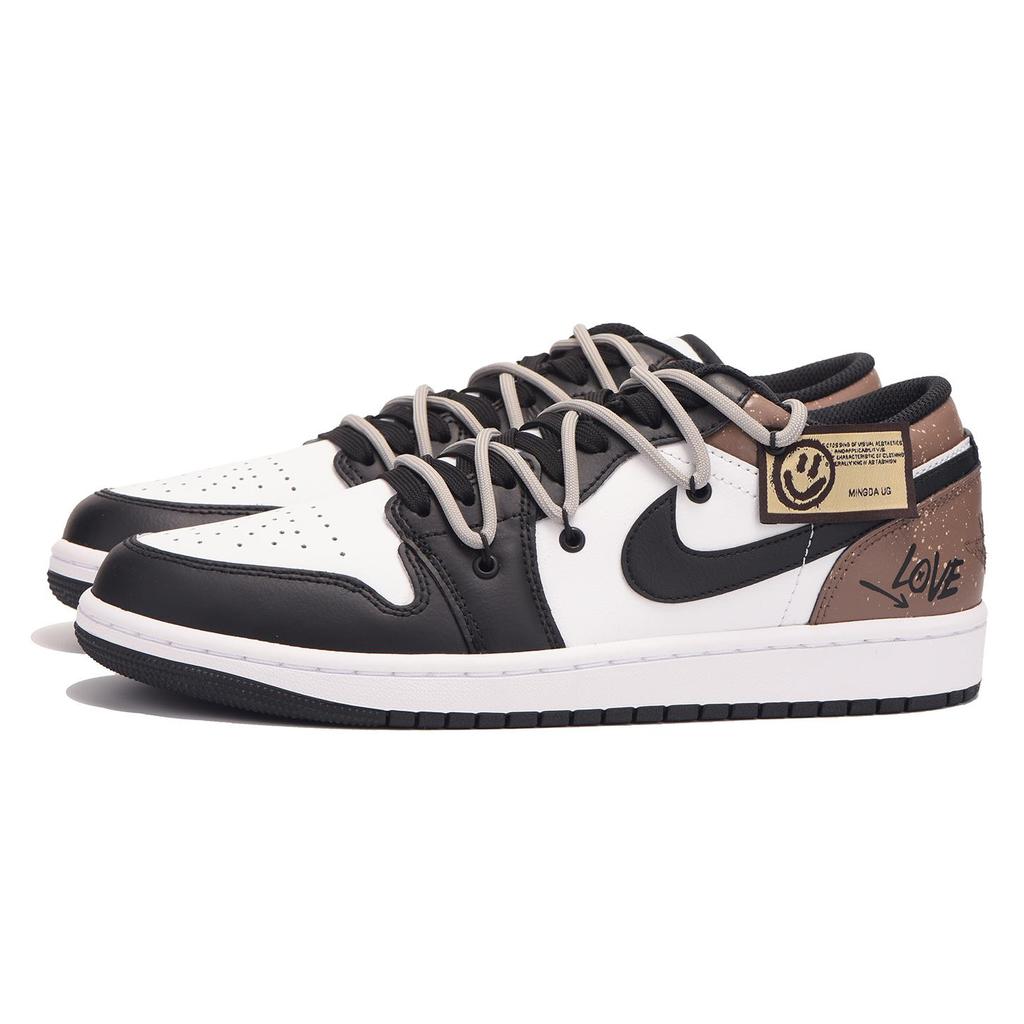 Jordan Air Jordan 1 Slip Resistant Coverage Low top Vintage Basketball Shoes Men's Black Brown 553558-132(Team-)