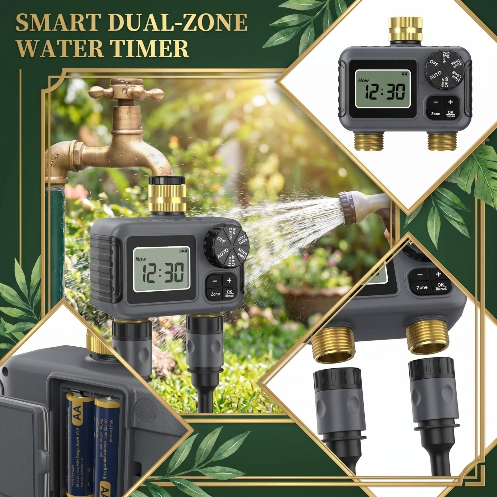 

Brass Inlet Two-Way Irrigation Water Controller IP5 Weather-Resistant Knob Button LCD Screen Water Timer, Outdoor Garden Irrigation One Size чорний