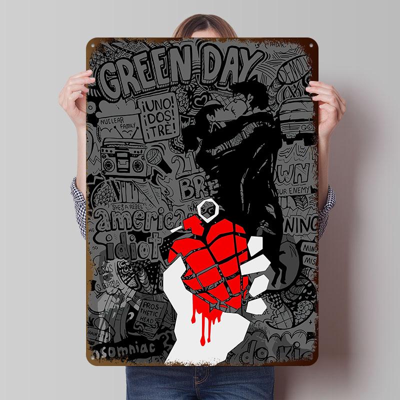Design inspirowany okładkami albumów Green Day Plakaty z blachy Artystyczne Dekoracje Ścienne do Domu Pokoju Metalowe Znaki Retro Vintage Wand Deko