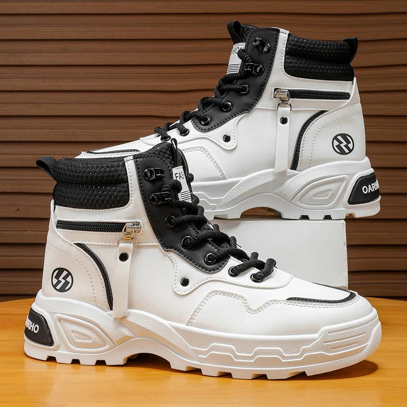 High-top men's shoes autumn casual mountaineering sports non-slip shoes leather surface waterproof thick sole heightening white Martin boots