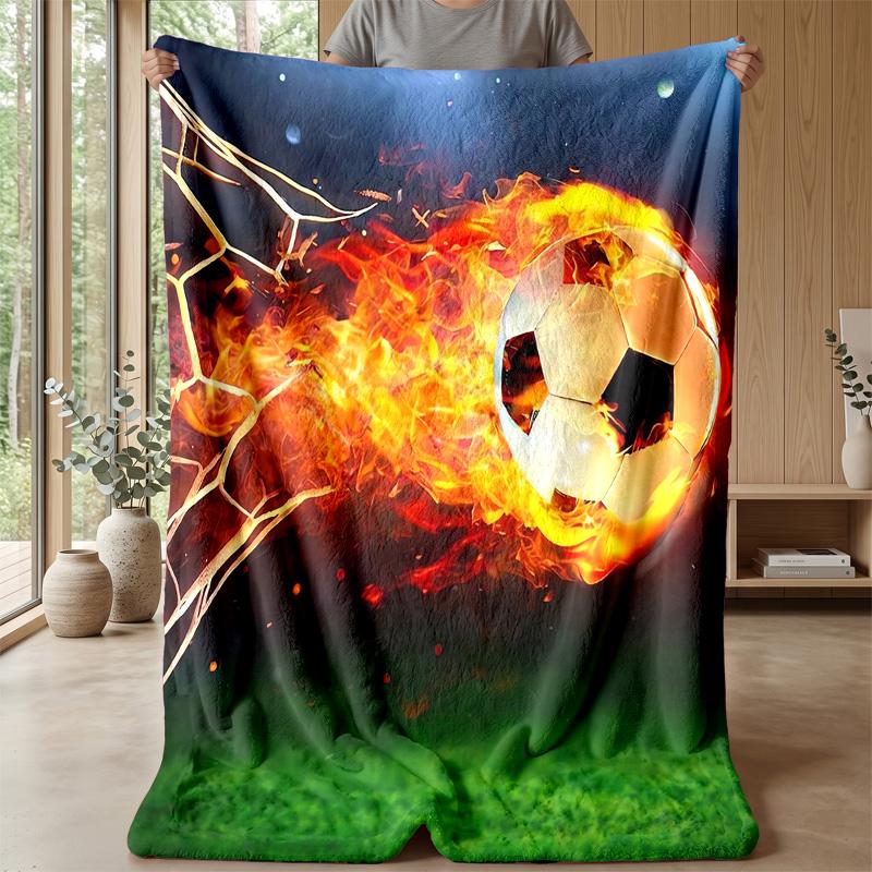Flaming Soccer Ball Into Goal Theme blanket Lightweight Warm Flannel Blanket Decorative Throw Blanket for Home Decoration