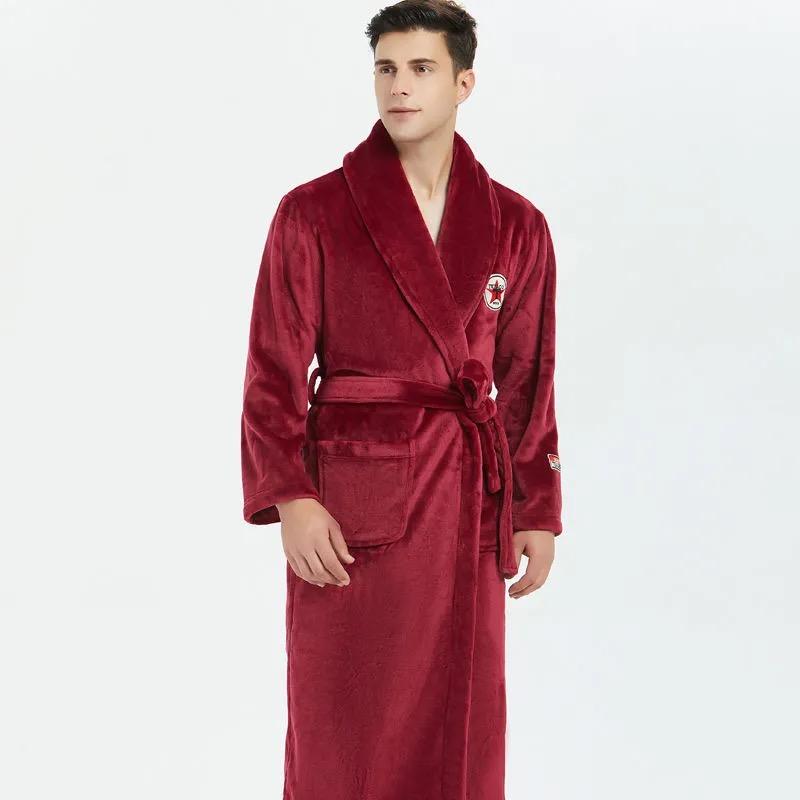 Herren Bademantel Winter Flanell Lang Robe Paar Verdickte Warme Nachtwäsche Plus Size Nachthemd Damen Lose Homewear