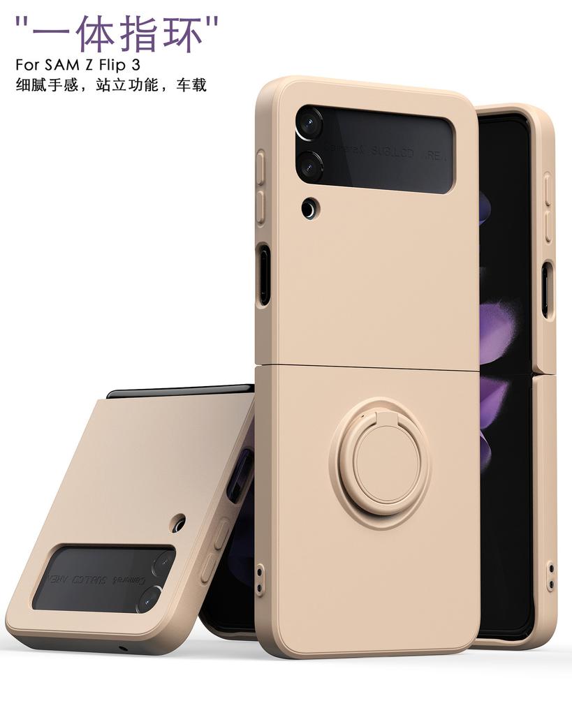 ZFlip3 Folding Screen Mobile Phone Case, Ring Bracket, Imitation Liquid Silicone Integrated Case Zflip4 Anti-skid and Anti-fingerprint.
