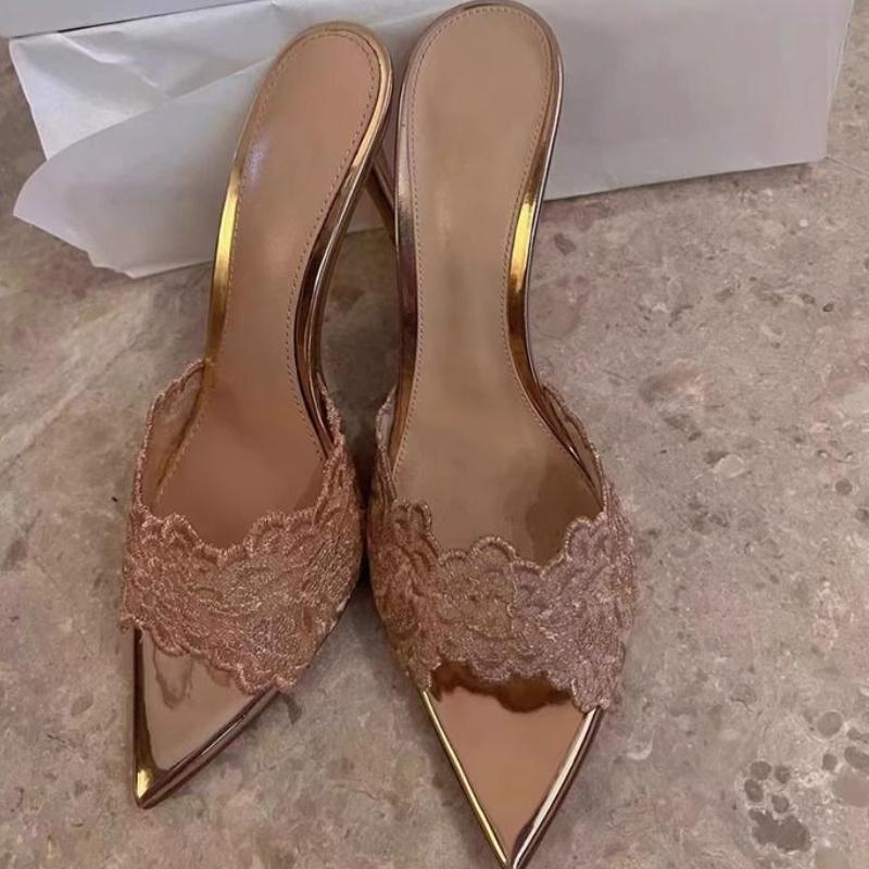 

Модные банкетные туфли-лодочки на высоком каблуке для женщин 2025 Весна Новинка Вышитые туфли-стилеты Шампань Золото Вышитые босоножки на высоком каблуке 35
