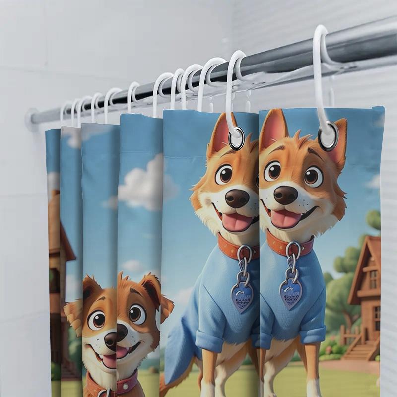 Cute Cartoon Dogs Shower Curtain | Fun Kids' Bathroom Decor