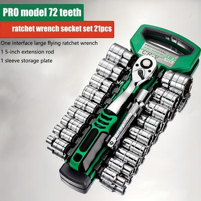 Drive Socket Set 1/4"-3/8"-1/2",CR-V Metric and Imperial Sockets with Quick-Release Ratchet Wrench,pro Model 72 Teeth,  Sockets