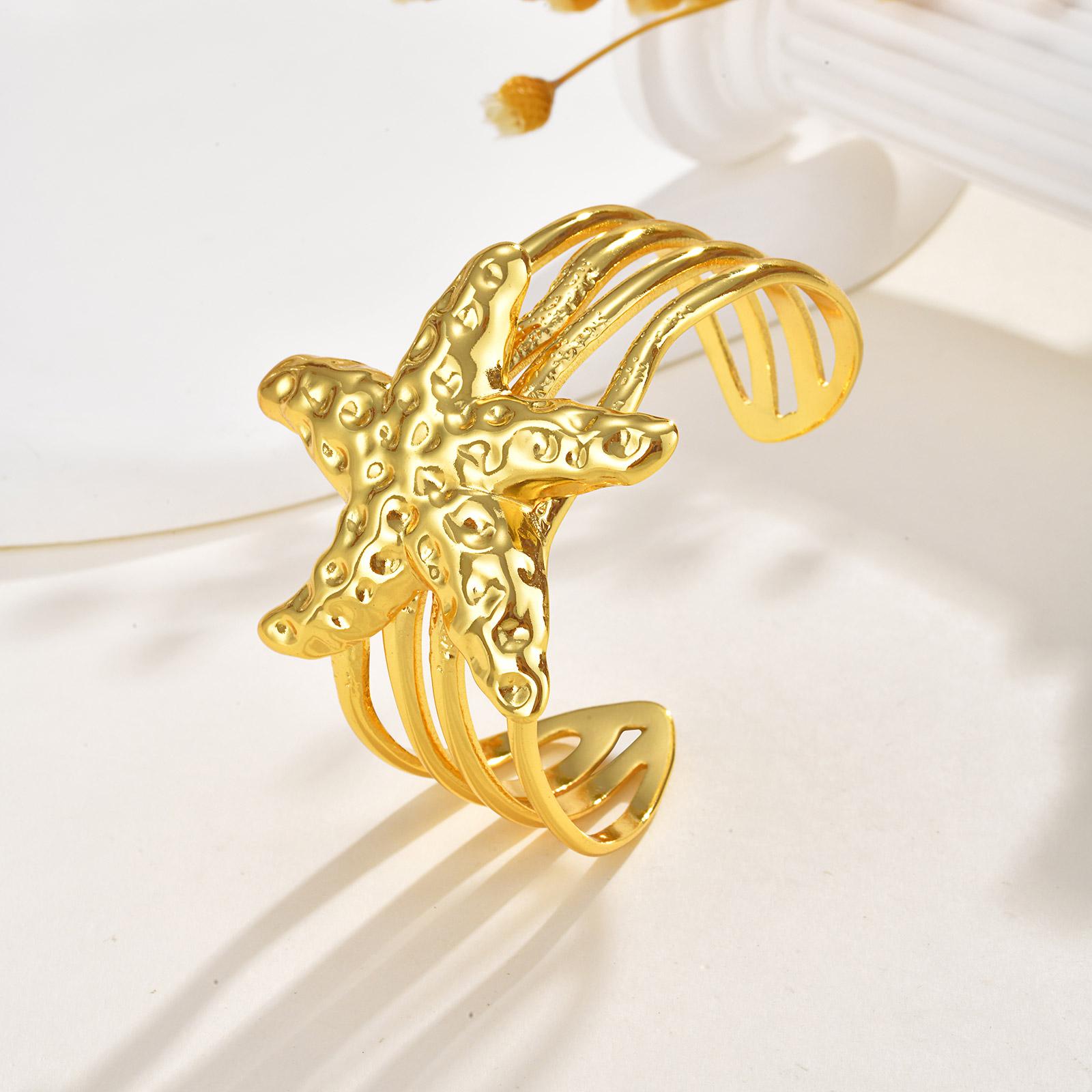 

Retro Exaggerated Starfish Open Cuff Bracelet for Women,Stainless Steel Four-layer Wide Bracelets,Fashion Party Jewelry Gift